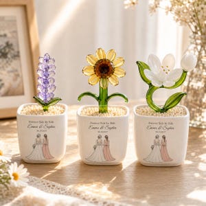 Personalized Colorful Glass Flower Pot, Bridesmaid Thank You Gift, Custom Wedding Keepsake