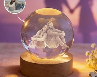 Customized Photo Night Light for Couples – Personalized gift for couples, crystal ball night light, engraved anniversary gift