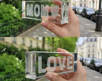 Insegna personalizzata 3D in cristallo con doppio nome - Regali per la festa della mamma, piccola opera d'arte personalizzata