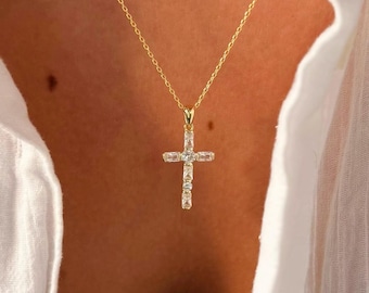Collar de cruz de plata 925, joyería religiosa, colgante de cruz cristiana chapado en oro.
