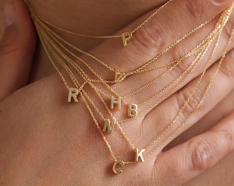 925 Silver Gold Plated Minimalist Letter Pendant, Initial Letter Necklace