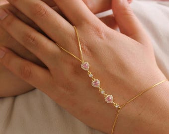 Handmade 925 Sterling Silver Pink Heart Bracelet – Dainty Gold Princess Jewelry