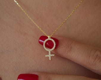 Handmade Gold Plated Sterling Silver Venus Necklace, Minimalist Feminist Pendant