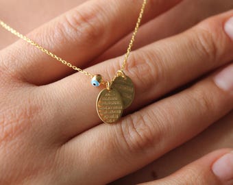 Gold Ayatul Kursi and Evil Eye Necklace, 925 Sterling Silver, Arabic Pendant