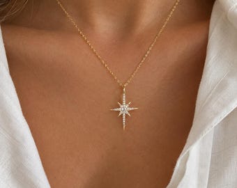 Collar con colgante de estrella polar chapado en oro de plata de ley 925