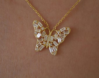 Gold Plated Butterfly Necklace,Dainty Animal Pendant,Silver Princess Jewelry