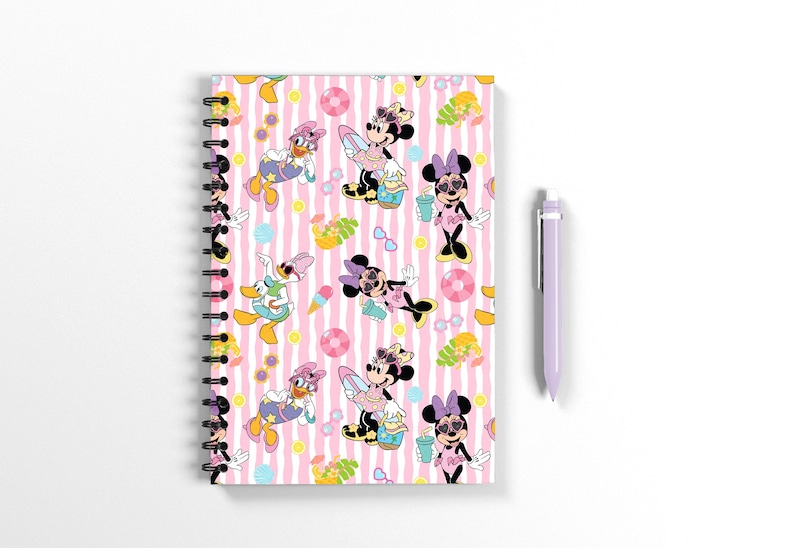 Summer Cartoon Girl Seamless Pattern, Pink Stripe Digital Paper, Kids Fabric Print (Digital Download)