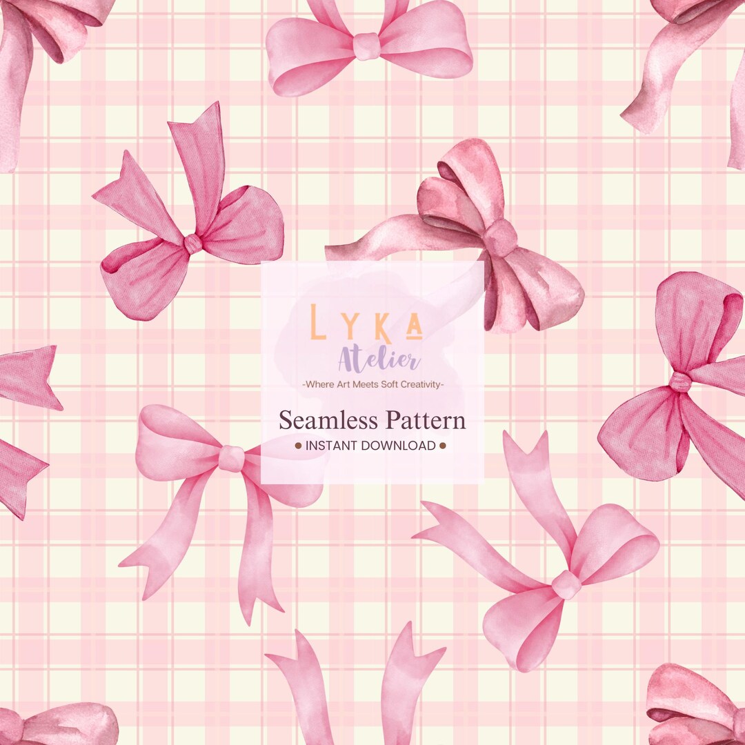 Sweet Pink Bow Seamless Pattern, Coquette Watercolor Digital Paper ...