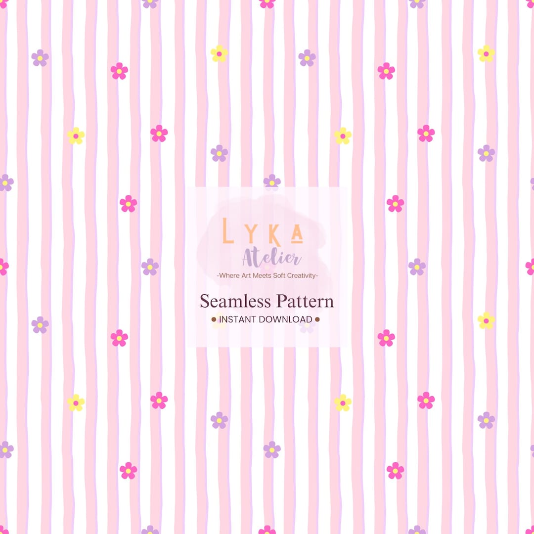 Pastel Stripe Seamless Pattern, Floral Daisy, Nursery Digital Paper ...
