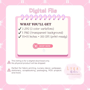 Summer Cartoon Girl Seamless Pattern, Pink Stripe Digital Paper, Kids Fabric Print (Digital Download) image 6
