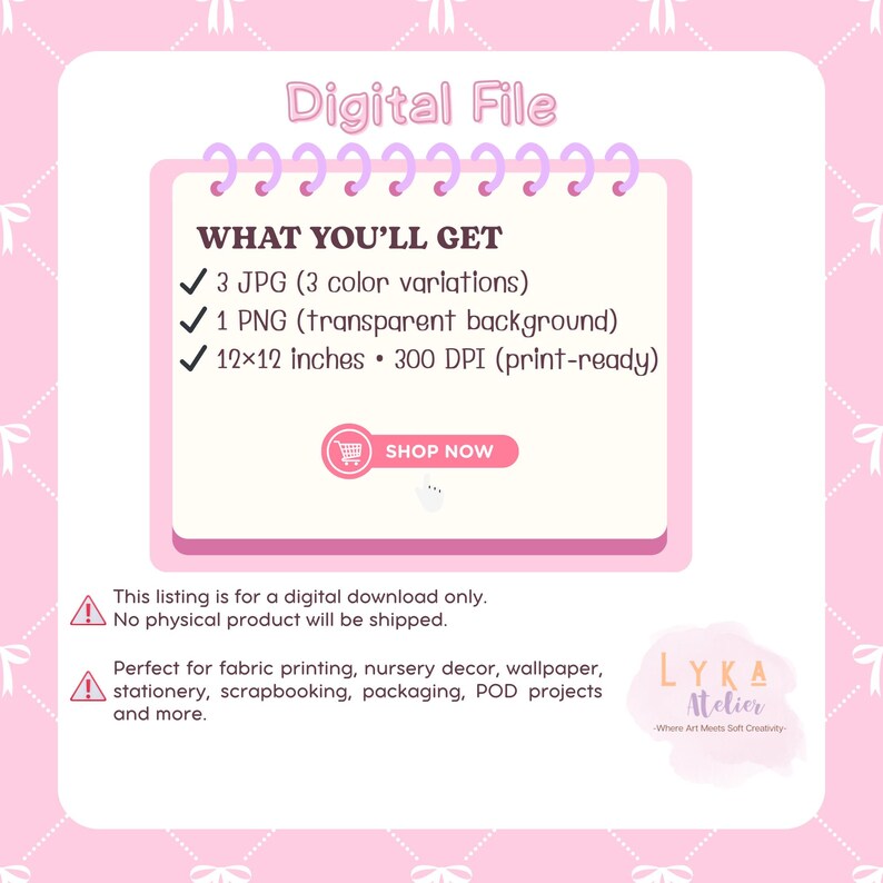 Summer Cartoon Girl Seamless Pattern, Pink Stripe Digital Paper, Kids Fabric Print (Digital Download) image 6