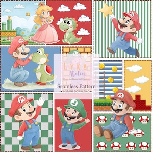 Super Game Character Seamless Pattern, Platform Adventure Kids Fabric Background, Digital Paper (Digital Download)