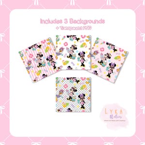 Summer Cartoon Girl Seamless Pattern, Pink Stripe Digital Paper, Kids Fabric Print (Digital Download)