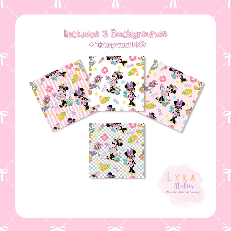 Summer Cartoon Girl Seamless Pattern, Pink Stripe Digital Paper, Kids Fabric Print (Digital Download)