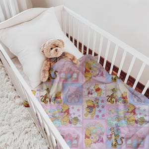 Pink Bear Seamless Pattern, Patchwork Nursery Wallpaper, Cartoon Garden Fabric (Digital Download)