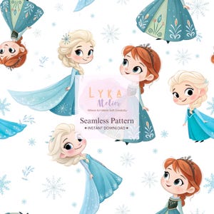 Patrón sin costuras de Princesa de Hielo, Princesa de Nieve, Papel de Copo de Nieve para Niños (Descarga Digital)