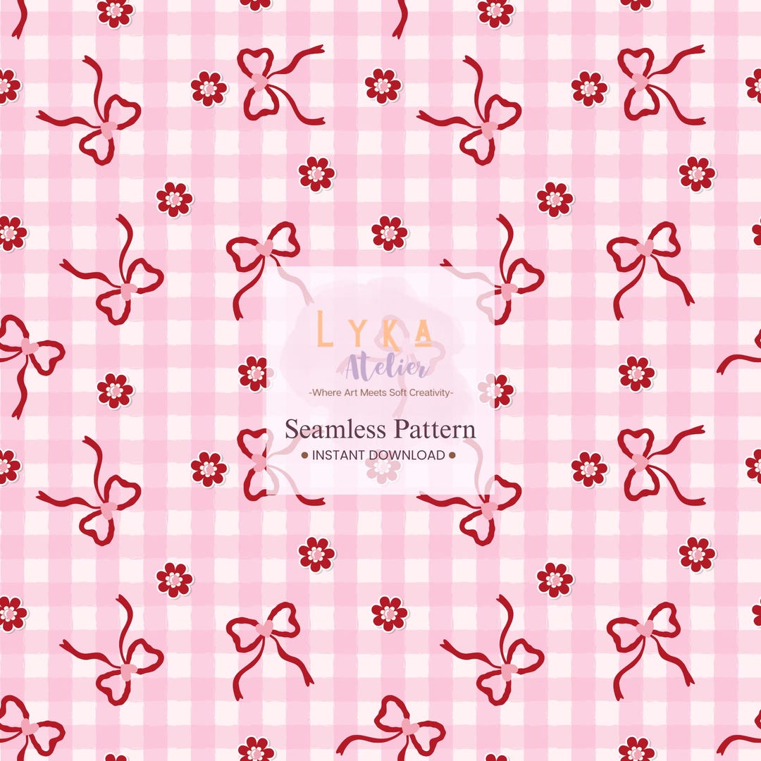 Pink Gingham Bow Valentine Seamless Pattern, Coquette Digital Paper ...