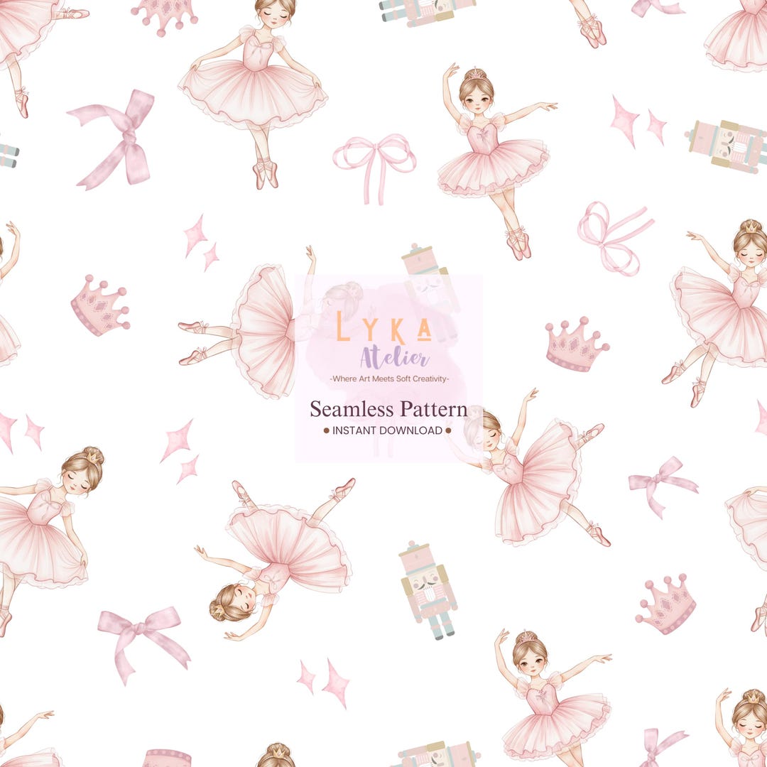 Ballerina Nutcracker Seamless Pattern, Pink Ballet Digital Paper ...