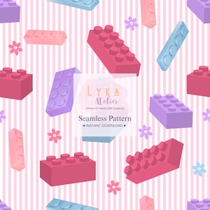 Toy Building Blocks Seamless Pattern, Pastel Stripe Flowers, Kids Fabric Wallpaper (Digital Download)