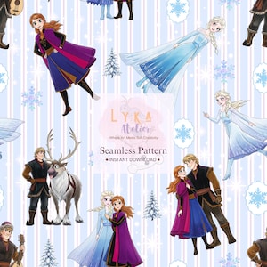 Ice Princess Seamless Pattern, Winter Cartoon Characters, Nursery Wallpaper (Digital Download)