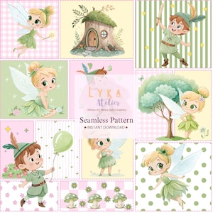 Carta da parati per cameretta con motivo fatato senza soluzione di continuità, patchwork a tema bosco incantato (download digitale)