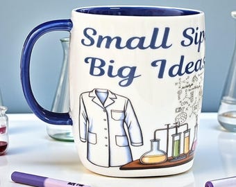 Small Sips, Big Ideas 17 oz Ceramic Mug | Gift for Women in Science, Medicine, and Education
