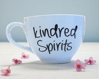 KINDRED SPIRITS 17 oz Blue Ceramic Mug | Gift for Best Friends and Soul Sisters