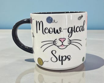 MEOW-GICAL SIPS 15 oz Ceramic Cat Mug | Gift for Cat Lovers and Pet Parents