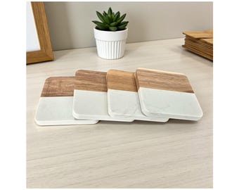 Acacia Wood Faux Marble Coaster Set of 4 | Unique Home Decor with a Cheeky Twist