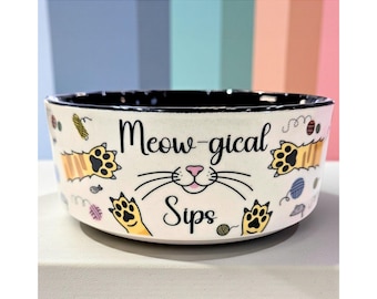 MEOW-GICAL SIPS 11oz Ceramic Cat Bowl | Playful Gift for Cat Lovers and Pet Parents