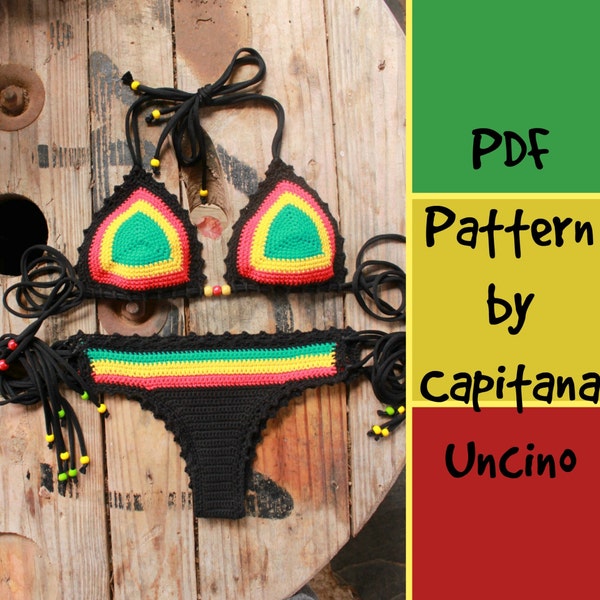 PDF, Crochet PATTERN for Rasta Queen Crochet Bikini Top and Brazilian Bottom, Cheeky, Sizes XS-L