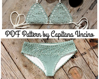 PDF, Crochet PATTERN for Doris Lingerie Crochet Bikini Top and Bottom, With Lining, Sizes XS-L