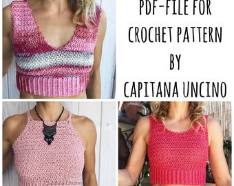 PDF-file, 3 Crochet PATTERNS, 3 Elsa Crochet Tops, Sizes XS-xL, Cropped top, all 3 different versions for Elsa top.
