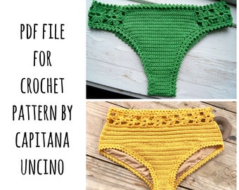 PDF-file for Crochet PATTERN, 2 Bottoms, Coralia Flower Brazilian Bikini Bottom and Hipster Bottom,  Crochet, Sizes XS,S,M,L