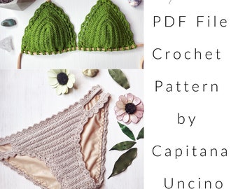 PDF-file for Crochet PATTERN, Marina Crochet Bikini Top and Basic Bottom with more coverage, Cheeky, Sizes XS-L, Surfer Bikini