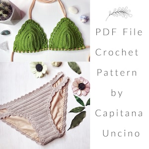 PDF-file for Crochet PATTERN, Marina Crochet Bikini Top and Basic Bottom with more coverage, Cheeky, Sizes XS-L, Surfer Bikini