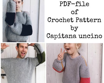 Pdf-file for Crochet PATTERN for Tell me a story Sweater for women, Kids and Men