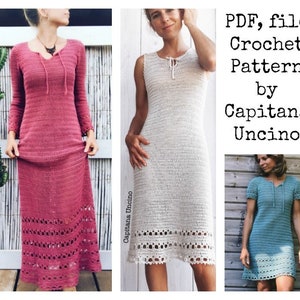 PDF-file for Crochet PATTERN, Magnolia Dress,  XS, S, M L and xL, instructions for 2 lengths