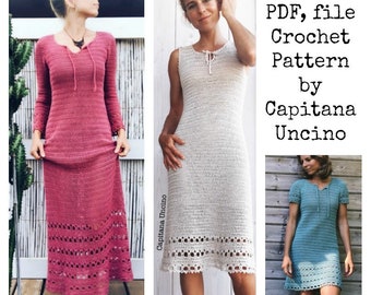 PDF-file for Crochet PATTERN, Magnolia Dress,  XS, S, M L and xL, instructions for 2 lengths