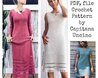 PDF-file for Crochet PATTERN, Magnolia Dress,  XS, S, M L and xL, instructions for 2 lengths