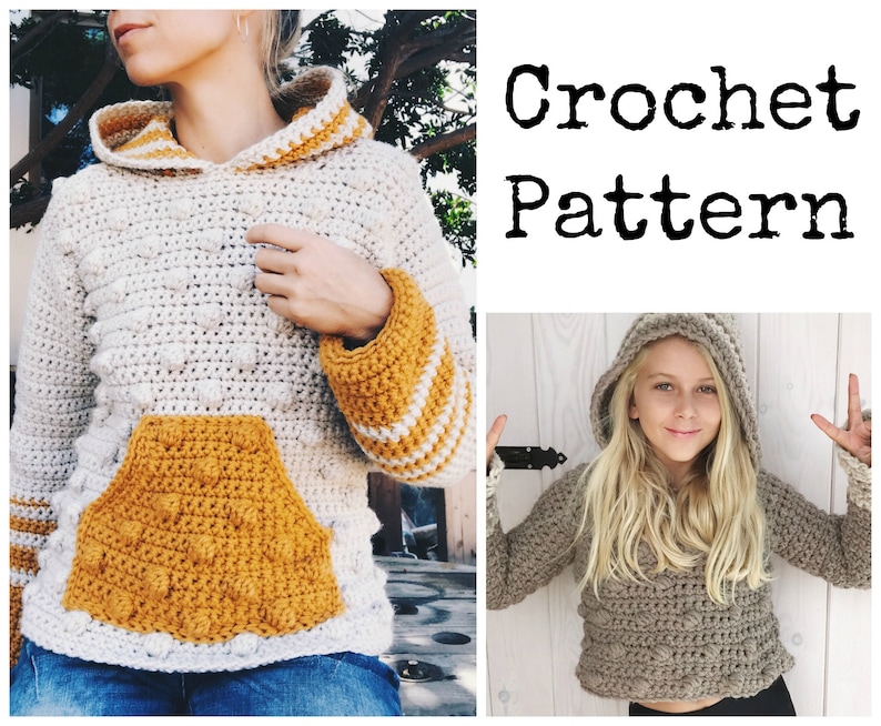 PDF-file for Crochet PATTERN, Bobble hoodie, 4 different Sizes: XS xL image 1