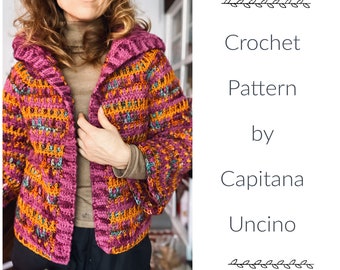 PDF-file for Crochet PATTERN, Saana turtleneck Cardigan, sizes XS-xxL