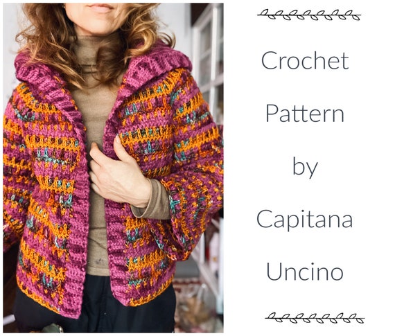 PDF-file for Crochet PATTERN, Saana turtleneck Cardigan, sizes XS-xxL