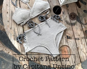 File PDF per il MODELLO all'uncinetto, top e slip bikini all'uncinetto Aliyah, taglie XS-L, bikini da surfista, slip a vita alta