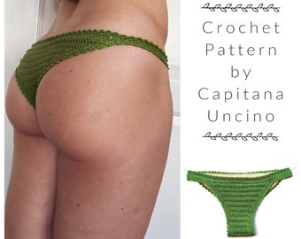 PDF-file for Crochet PATTERN, Alohi Crochet Bikini Brazilian Bottom, Sizes XS,S,M,L,Xl