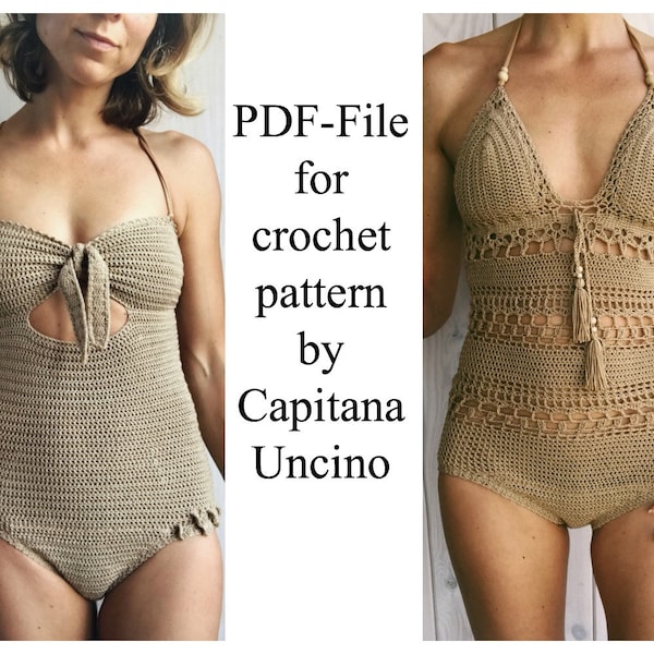 PDF-file,  2 CROCHET PATTERNs for Ariella swimsuit/onepiece and Giana one piece/body, Basic/cheeky bottom, onepiece,  Sizes XS-xL and xs-L