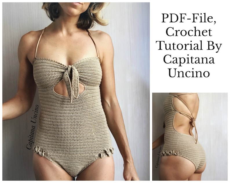 PDF-file, Crochet PATTERN for Ariella Swimsuit, Basic/cheeky bottom, onepiece, Sizes XS-xL, image 1