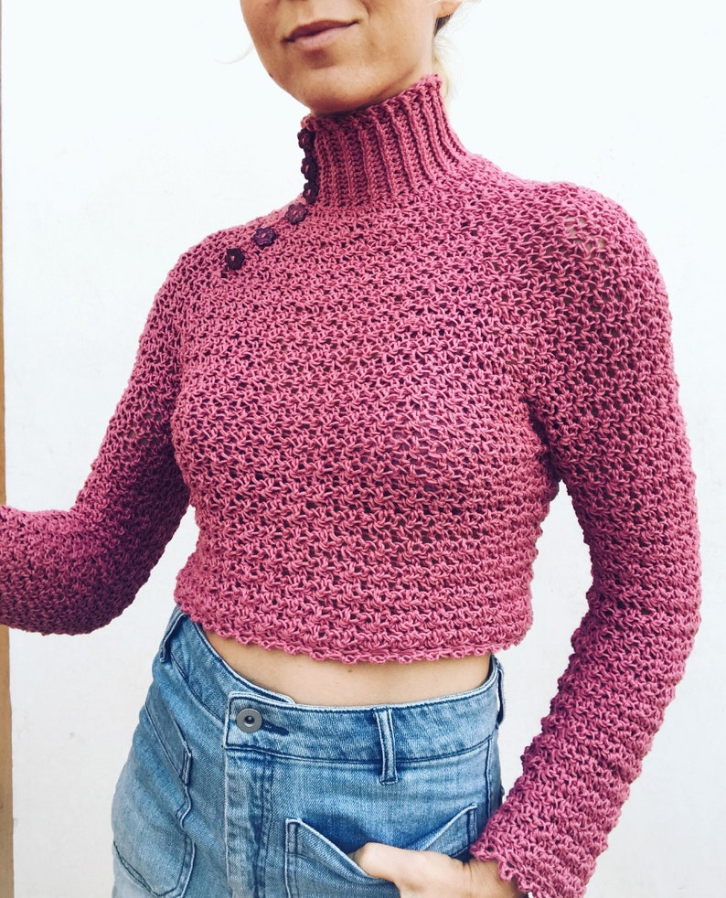 Sweater Elsa Polo-neck Jumper xL With buttons PDF-file for Crochet PATTERN Sizes: XS