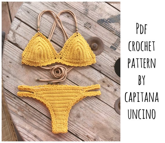 PDF-file for Crochet PATTERN, Marina Crochet Bikini Top and Brazilian Bottom, Sizes XS-L, Surfer Bikini