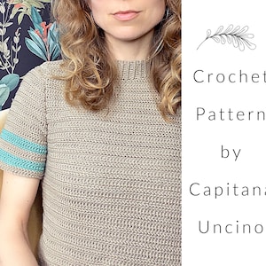 PDF-file for Crochet PATTERN, April T-shirt, Sizes XS,S,M,L, xL, Croptop, basic tee